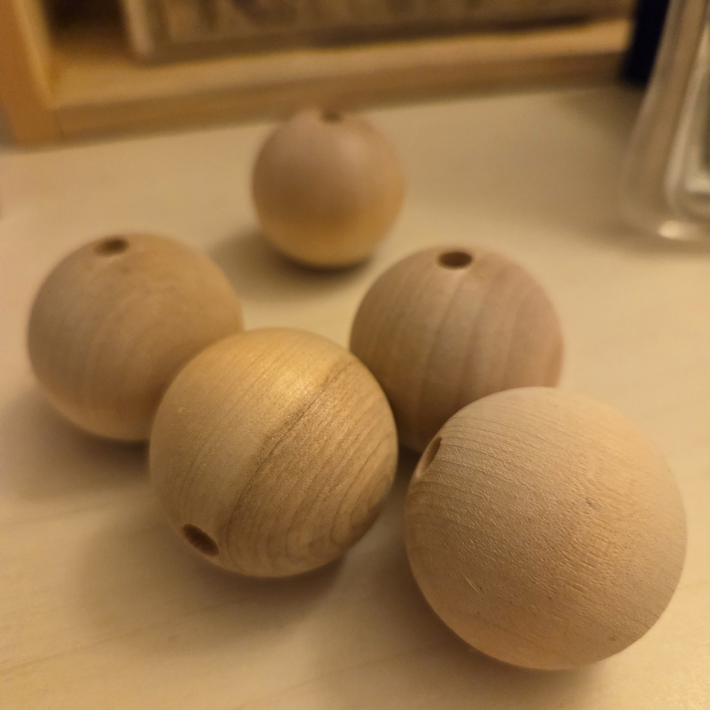 Set Of 5 Natural Wood Beads - Round Drilled Craft Beads
